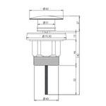 ADP Universal Ultra mushroom waste technical drawing, matte white and chrome, with 60mm top and 40mm threaded outlet dimensions