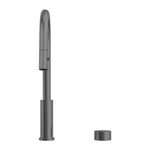 Nero Kara pull out kitchen tap in gun metal, shown with a separate base ring on white background