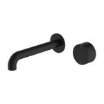 Nero Kara progressive wall basin/bath spout and handle set, matte black, wall-mounted, 120mm reach, angled view