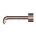 Nero Kara wall basin/bath spout in brushed bronze, 160mm, side view with cylindrical wall plate