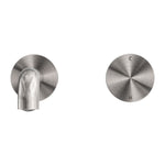 Nero Kara progressive wall basin/bath set in brushed nickel, with round wall plate and C/H temperature control knob