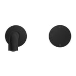 Nero Kara progressive wall basin/bath set in matte black, showing spout front and temperature dial marked C and H.