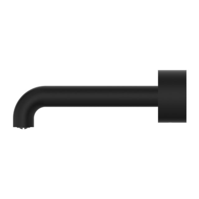 Nero Kara wall-mounted basin/bath spout in matte black, side view, 260mm curved brass tap