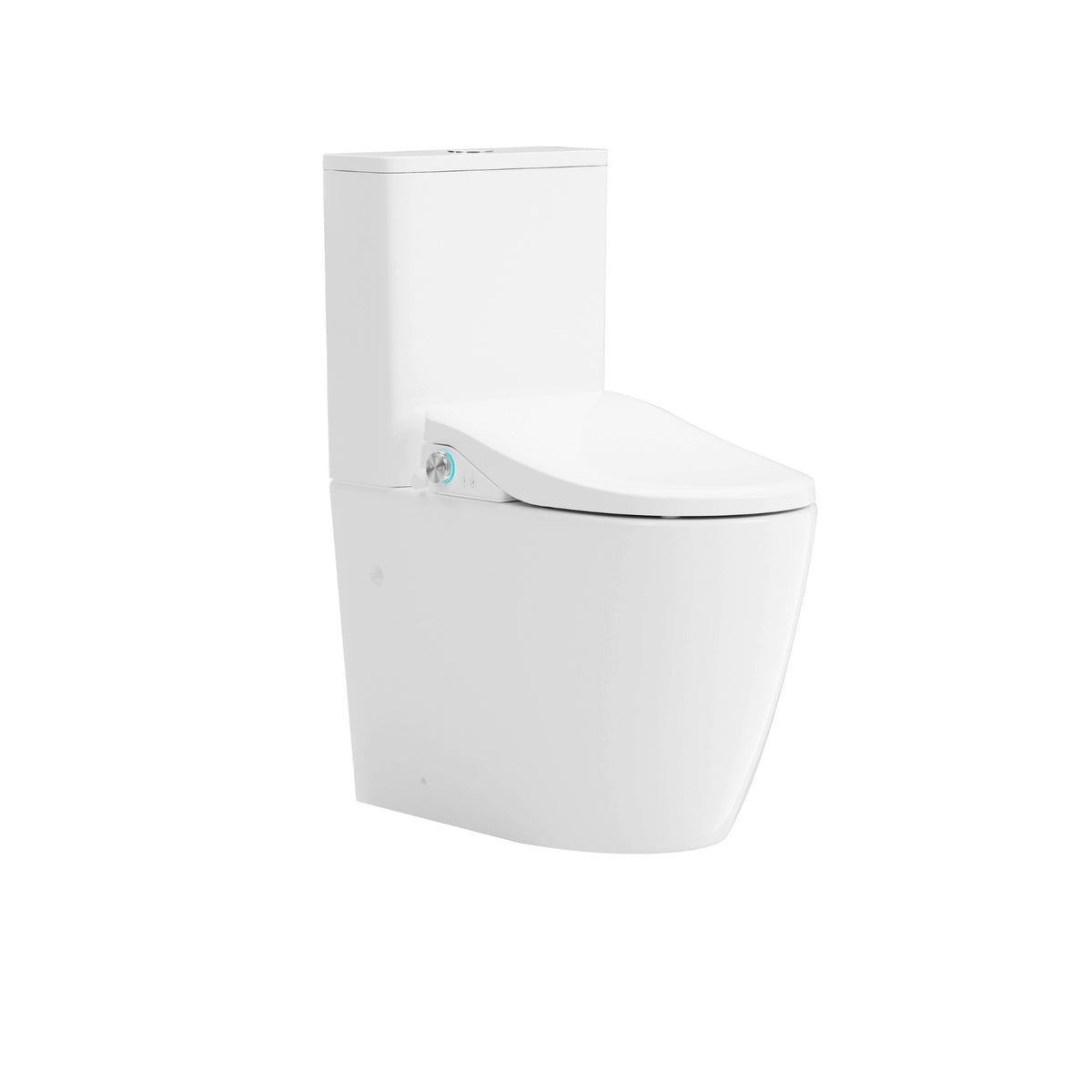 Lafeme Catania white rimless bidet toilet suite with extra height pan, cistern and closed seat, front view