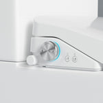 Lafeme Catania bidet toilet suite side detail with control dial, white gloss ceramic finish