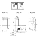 Technical drawing of Lafeme Catania bidet toilet suite, showing front, side and top views with dimensions and S-trap details