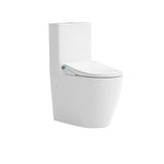 Lafeme Thea white extra height bidet toilet suite with rimless pan and closed seat, front angle view