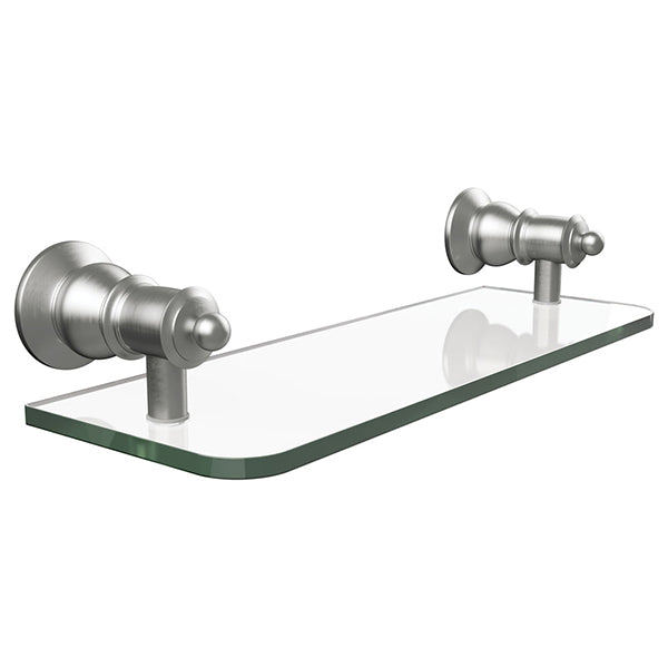 Fienza Lillian glass shelf with brushed nickel brackets and clear tempered glass, wall-mounted bathroom shelf