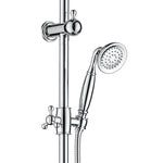 Fienza Lillian chrome multifunction rail shower with round handheld head and vertical rail on white background