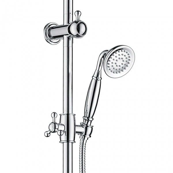 Fienza Lillian chrome multifunction rail shower with round handheld head and vertical rail on white background