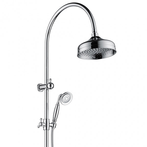 Fienza Lillian chrome twin rail shower with round overhead rose and handheld spray