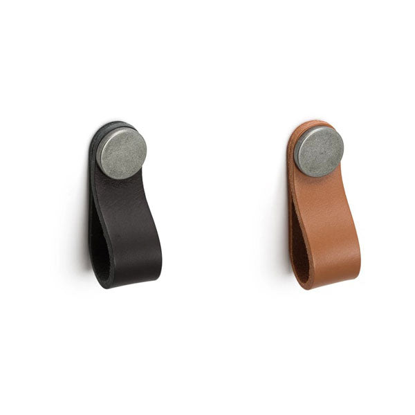 ADP Loop Leather Pull Premium Handle in black and tan, side view on white background
