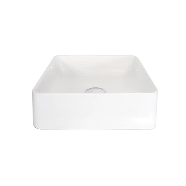 ADP Malo square above counter basin in gloss white ceramic, front view with soft curved corners