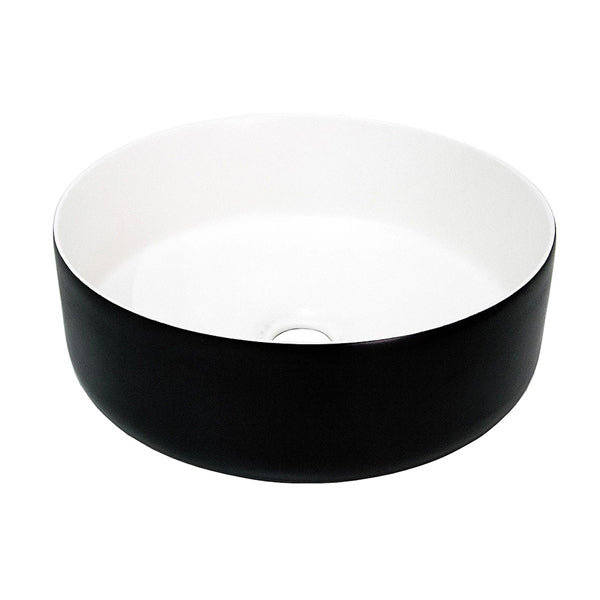 ADP Margot Duo round above counter basin, black outside with white inside, front view