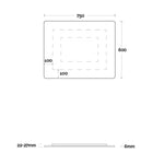 Marquis Base Mirror technical drawing, rectangular mirror with rounded corners, 750 x 600mm and 6mm profile