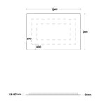 Marquis Base Mirror rectangular mirror technical drawing, 900 x 600mm, with rounded corners and 22–27mm depth