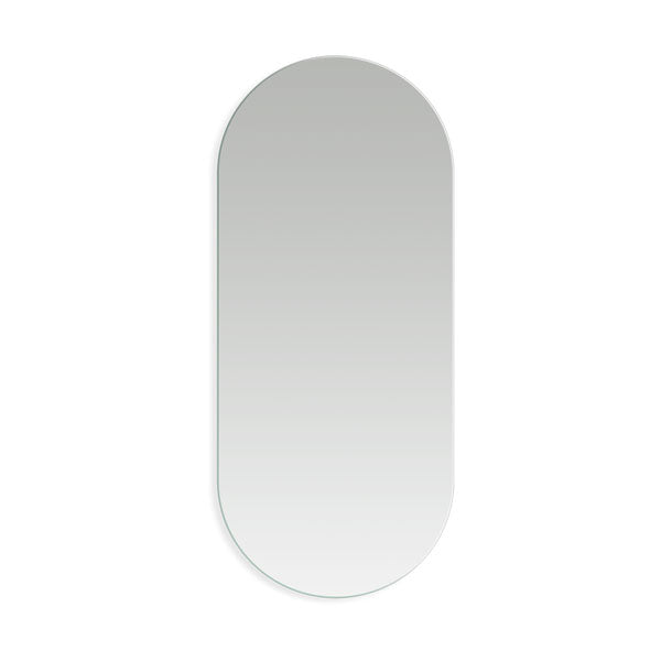 Marquis Capsule oval wall mirror in silver-grey, elongated pill shape with rounded ends, shown front on white background