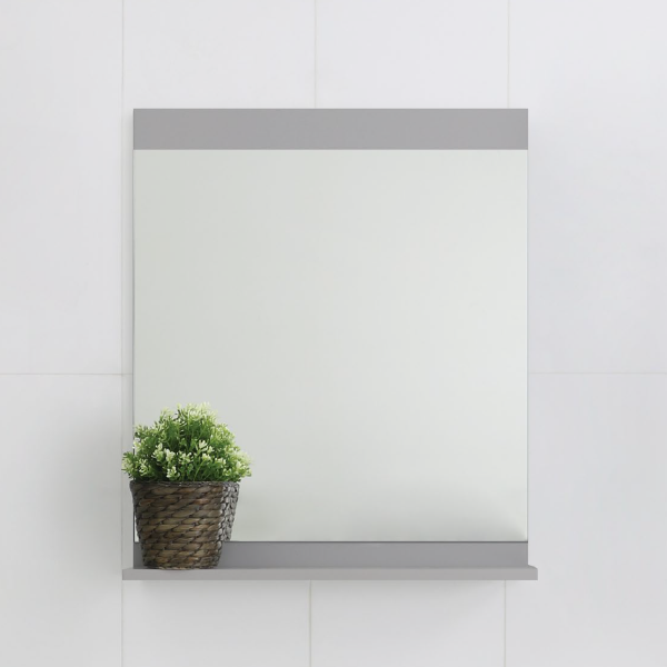Marquis Flynn rectangular mirror with shelf in grey, wall-mounted with potted plant