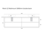 Marquis Marlo 1800mm wall-hung double basin vanity technical drawing with dimensions and tap hole positions