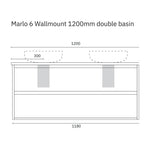 Marquis Marlo wall-hung vanity technical drawing, 1200mm double basin, 2 drawers, with dimensions shown