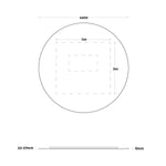 Marquis Orbit round mirror technical drawing with 1200mm diameter and 6mm depth, showing 25mm profile in white/grey linework