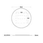 Marquis Orbit round mirror technical drawing, 600mm diameter, with dimensions and 25mm depth detail