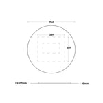 Marquis Orbit round mirror technical drawing, 750mm diameter, with 25mm depth and 6mm profile shown