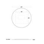 Marquis Orbit round mirror technical drawing, 900mm diameter, with 25mm depth and dimensions marked in mm