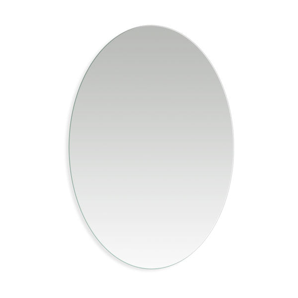 Marquis frameless oval mirror with polished edge, shown front on in a simple bathroom-style product shot