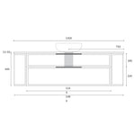 Marquis Reef 1500mm wall hung vanity technical drawing with Symphony top, 2 drawers and basin cut-out dimensions