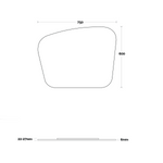 Marquis Solar mirror technical drawing, round form with soft curved edges, showing 750 x 600mm dimensions and 6mm depth