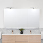 ADP Moonlight rectangular shaving cabinet with LED lights above a bathroom vanity, shown in white finish