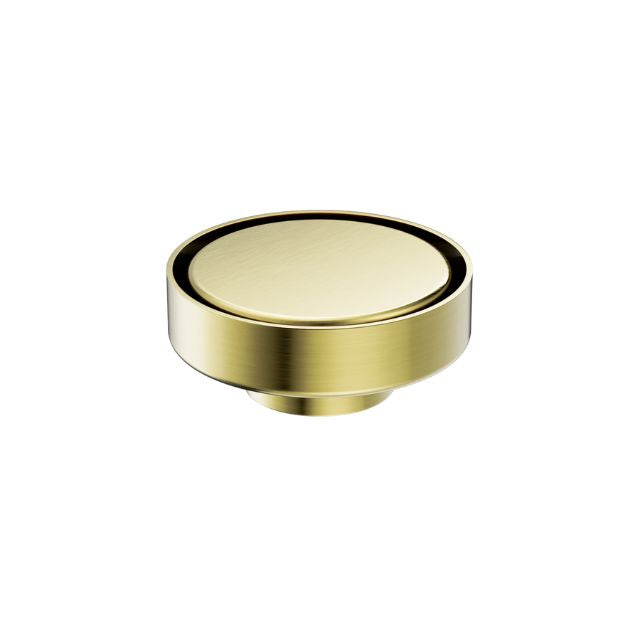 Nero round tile insert floor waste, brushed gold finish, 100mm top with 50mm outlet, isolated on white