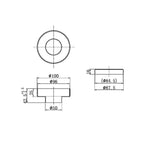 Nero round tile insert floor waste technical drawing in brushed nickel with 100mm top and 50mm outlet dimensions