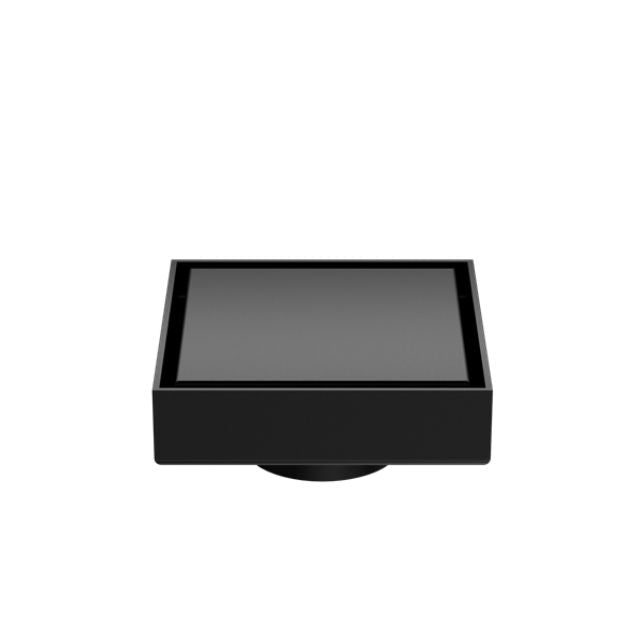 Nero square tile insert floor waste in matte black, front view