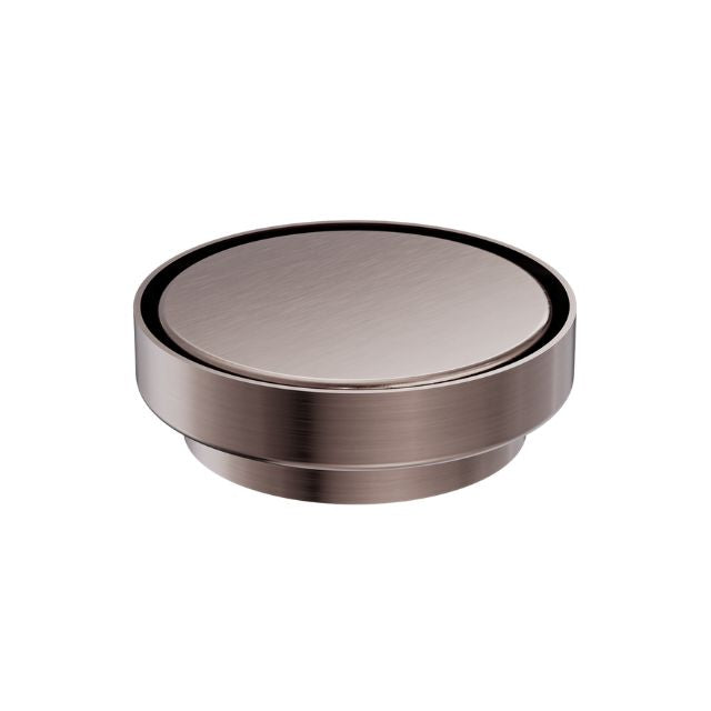 Nero round tile insert floor waste in brushed bronze, front view, 100mm outlet, 130mm