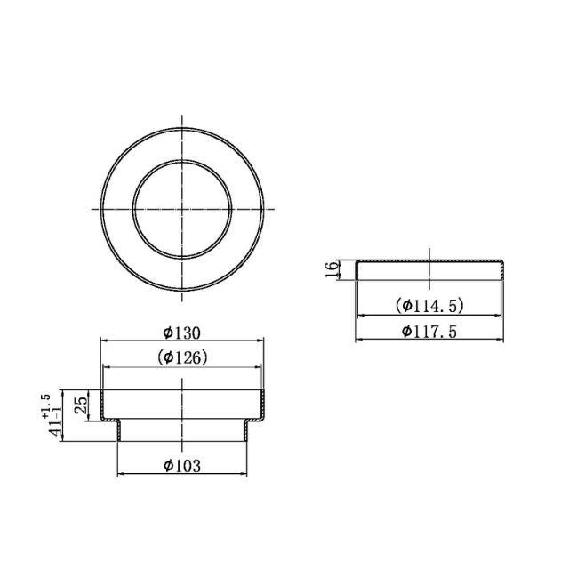 Technical drawing of Nero round tile insert floor waste, showing 130mm top and 100mm outlet dimensions in white line art
