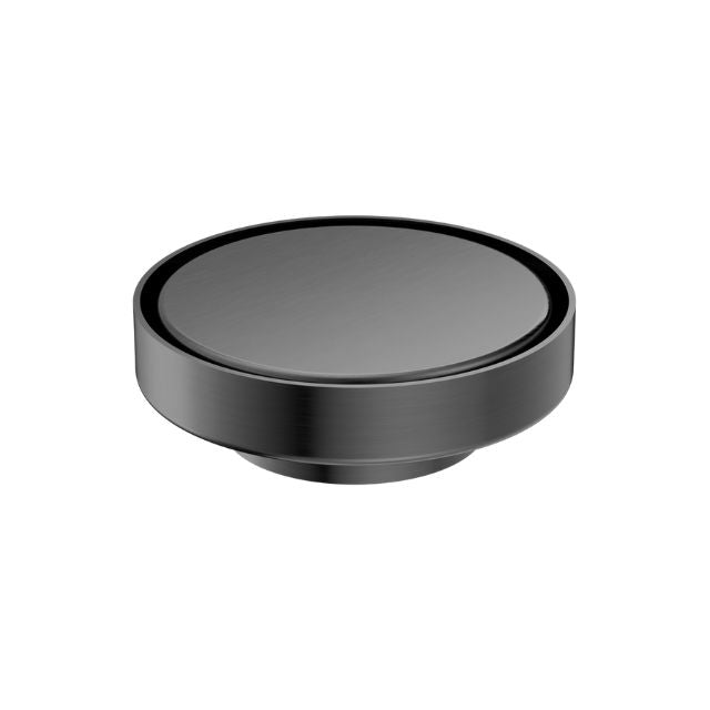 Nero round tile insert floor waste, gunmetal finish, 80mm outlet, shown front-on on white background
