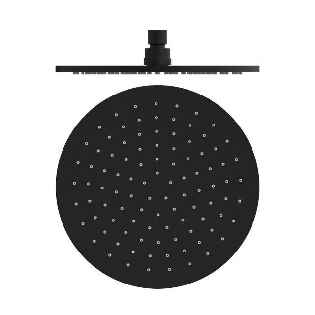 Nero round shower head, matte black, 250mm, front view