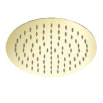 Nero round brushed gold shower head with single-spray nozzles, front view