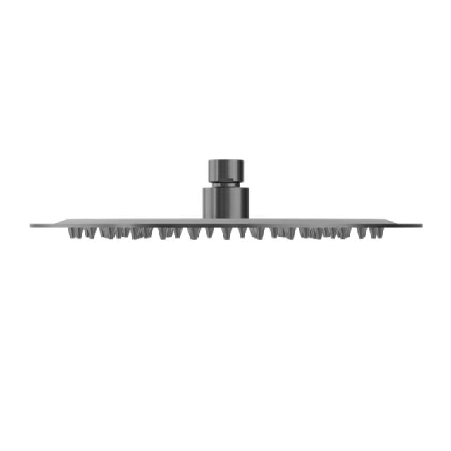 Nero 250mm round shower head in gunmetal, side view on white background