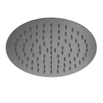 Nero 250mm round shower head in gun metal stainless steel, front view, with single spray nozzles