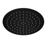 Nero round matte black shower head, 250mm stainless steel, front view with single-spray nozzles