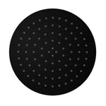 Nero round matte black stainless steel shower head, 250mm face, front view with multiple spray nozzles