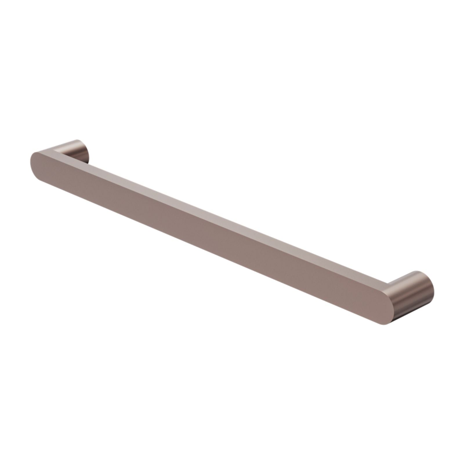 Nero Bianca single heated towel rail in brushed bronze, minimalist round bar wall-mounted on white background