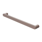 Nero Bianca single heated towel rail in brushed bronze, minimalist round bar wall-mounted on white background