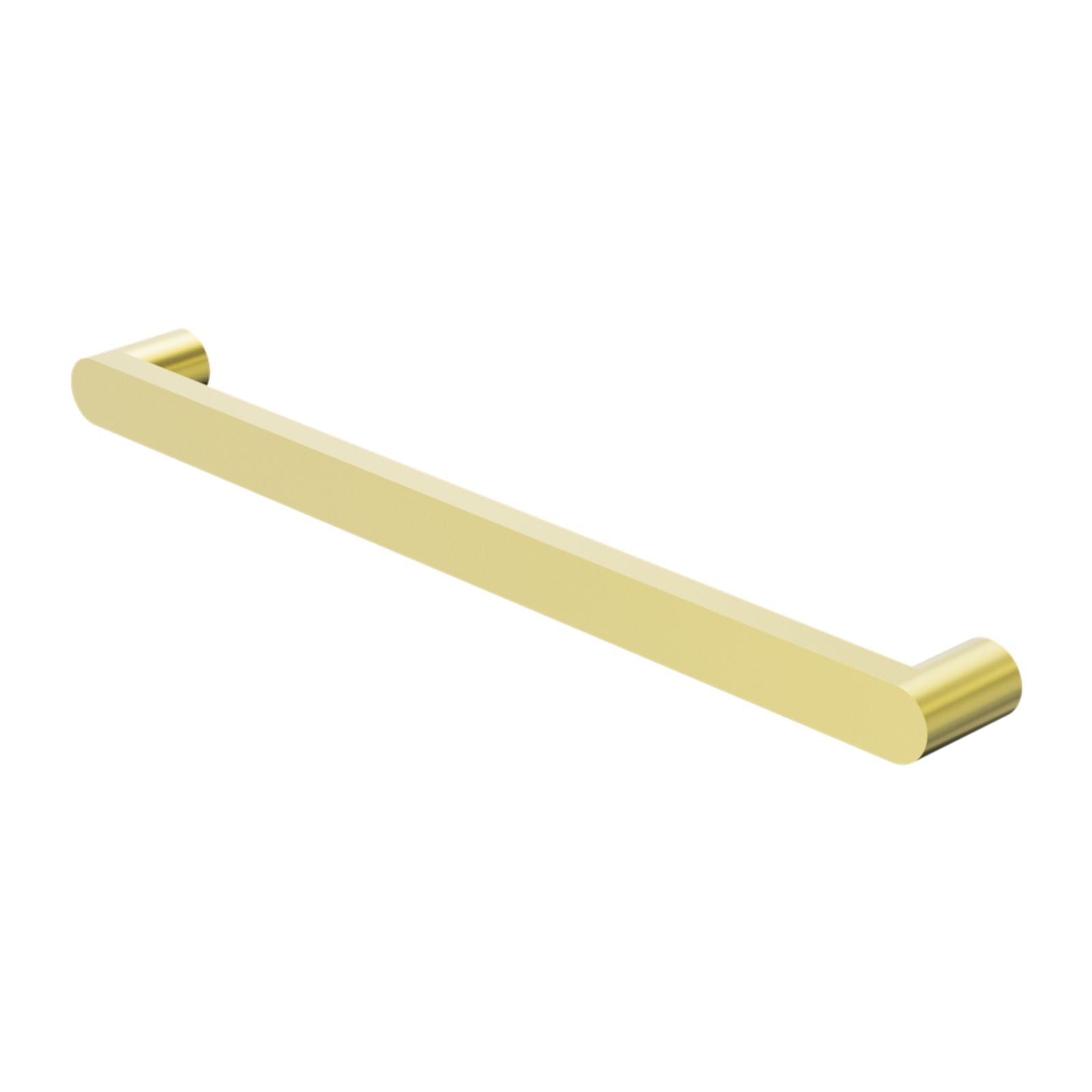 Nero Bianca single heated towel rail in brushed gold, 240V, with one slim round bar on a white background