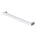 Nero Bianca single heated towel rail in chrome, shown in angled product view with round mounts and slim bar