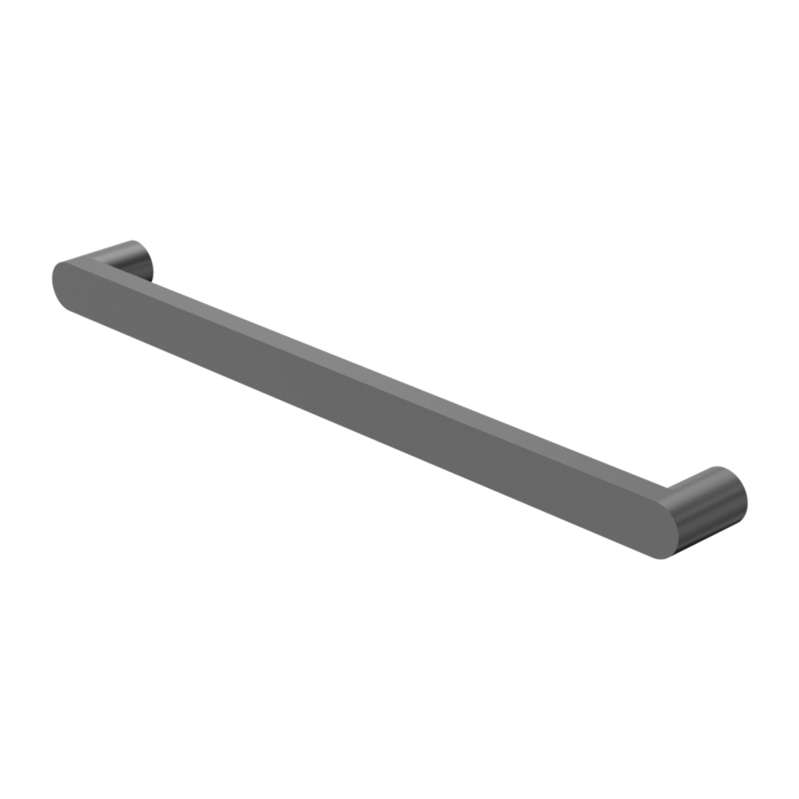Nero Bianca single heated towel rail in gun metal, 3D product view with round ends and slim single-bar design