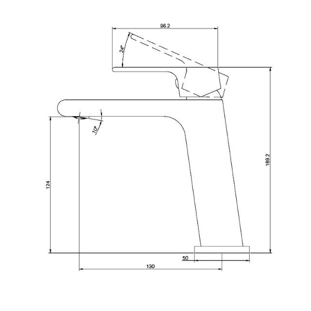 Nero Bianca basin mixer technical drawing in brushed bronze, showing side profile and dimensions